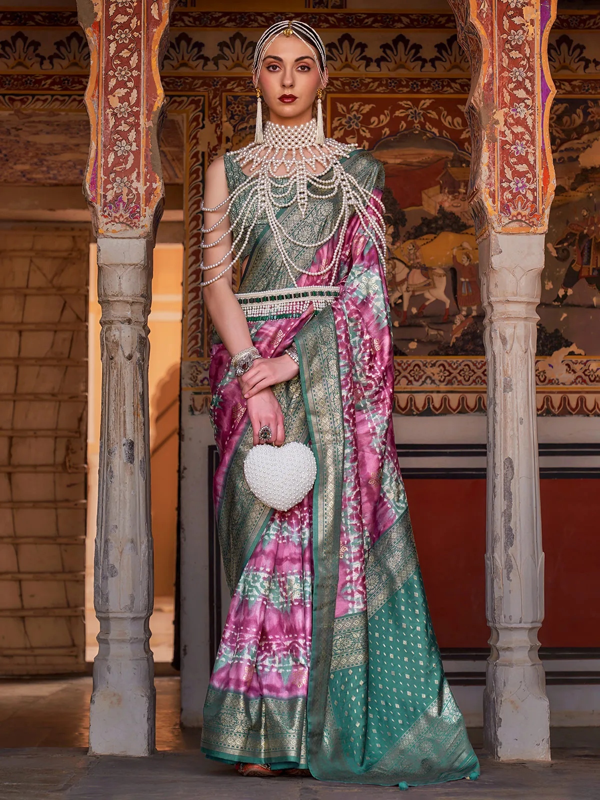 Stunning magenta printed saree