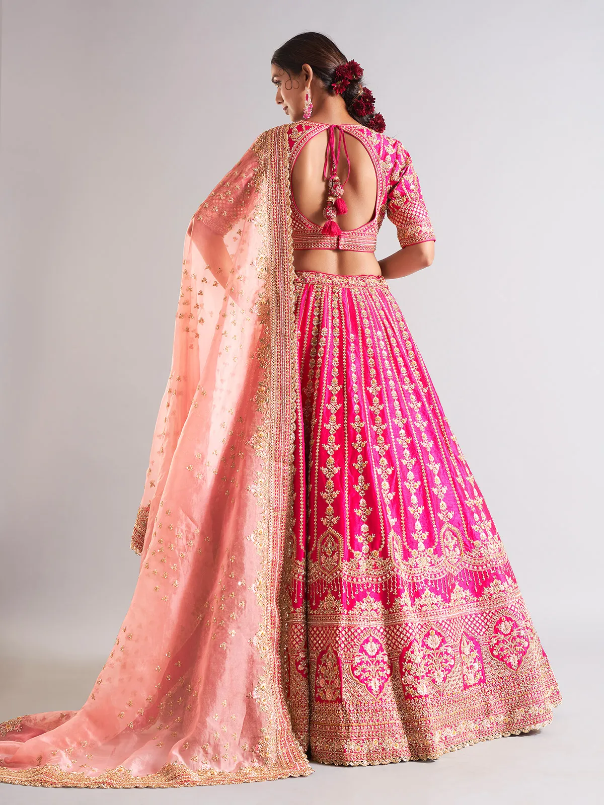 Stunning magenta raw silk lahenga choli
