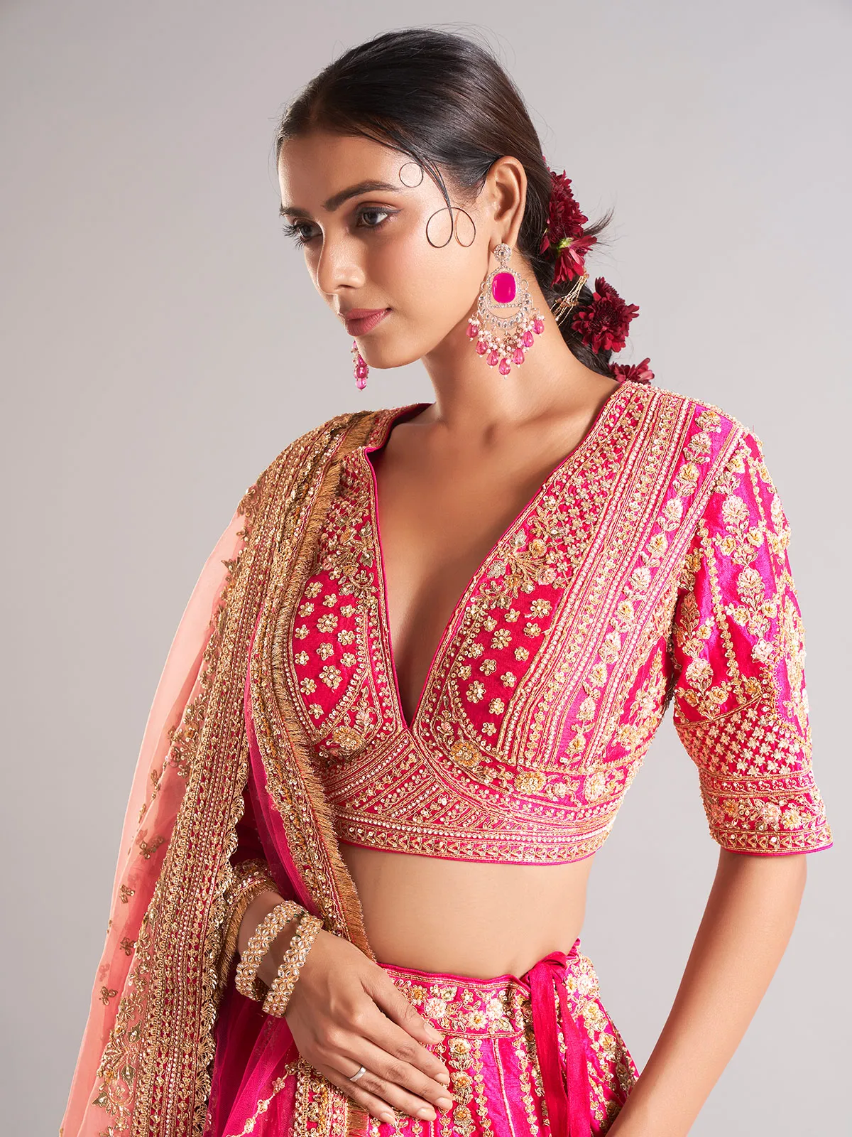 Stunning magenta raw silk lahenga choli