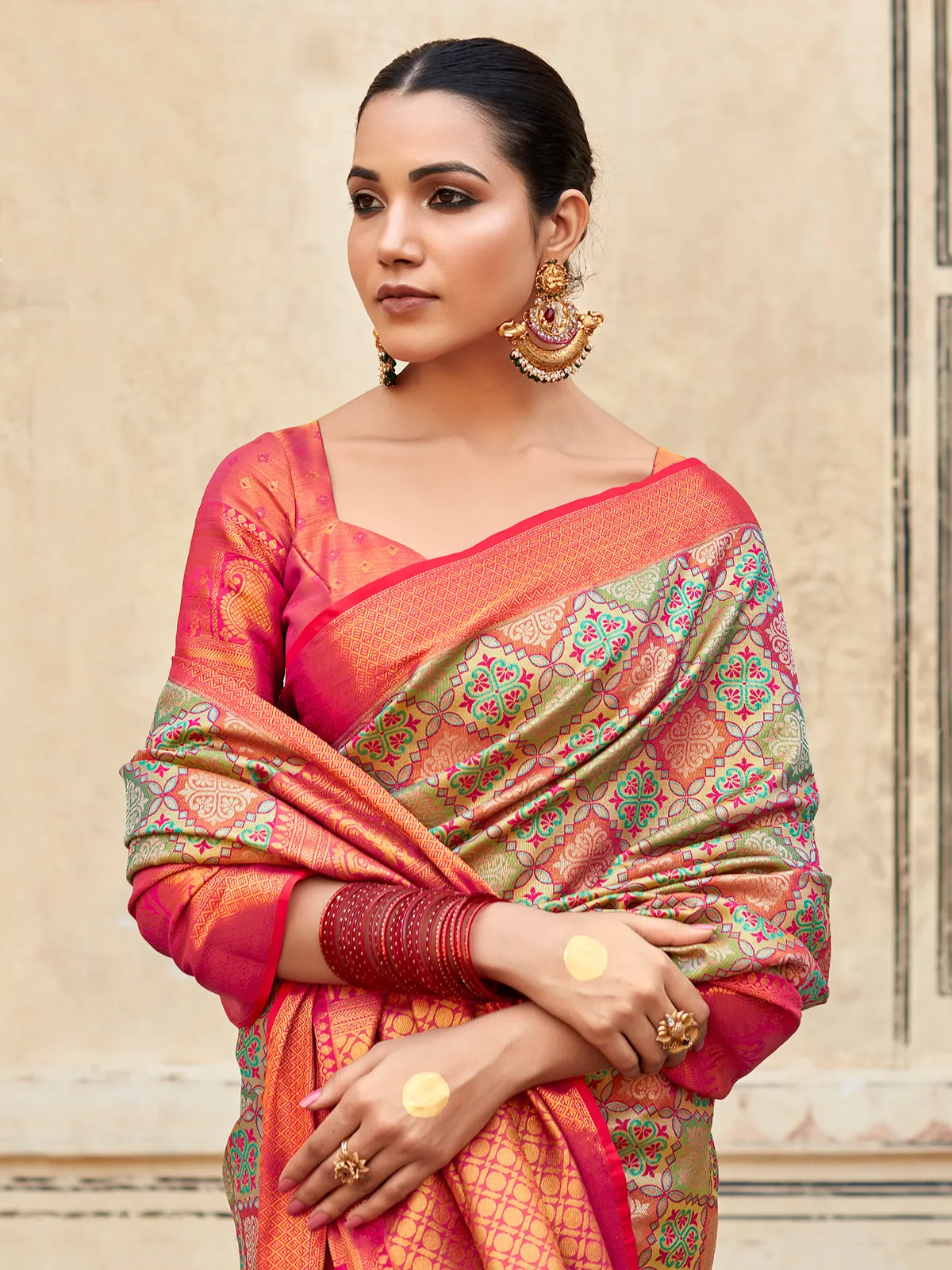 Stunning magenta silk printed saree