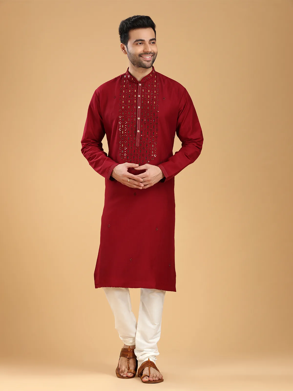 Stunning maroon cotton kurta suit