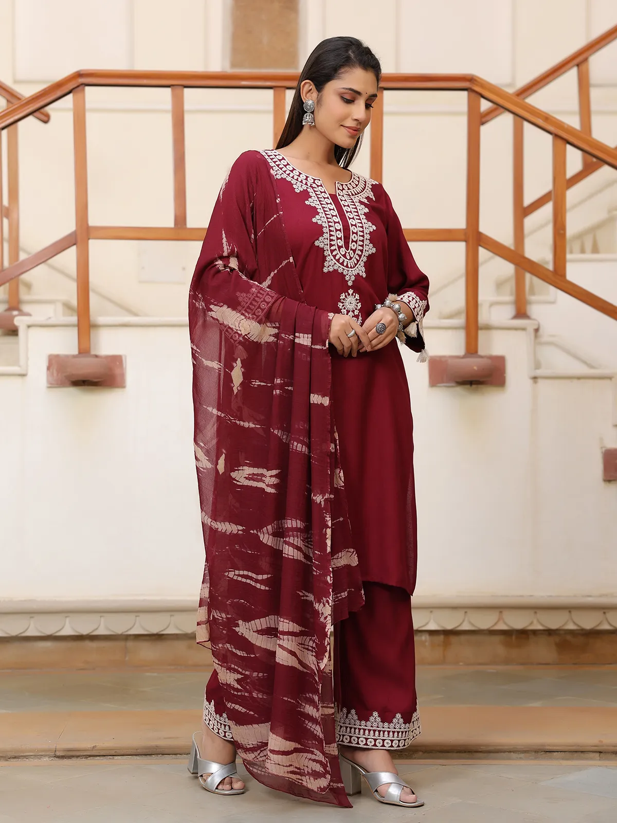 Stunning maroon cotton palazzo set