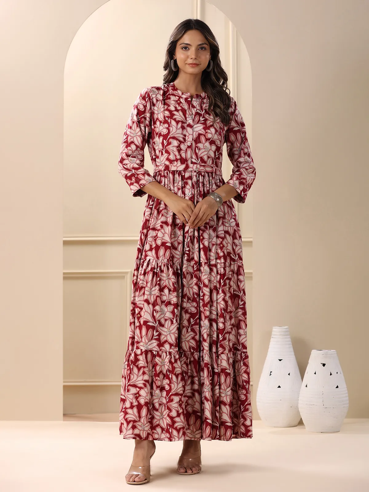 Stunning maroon cotton printed kurti