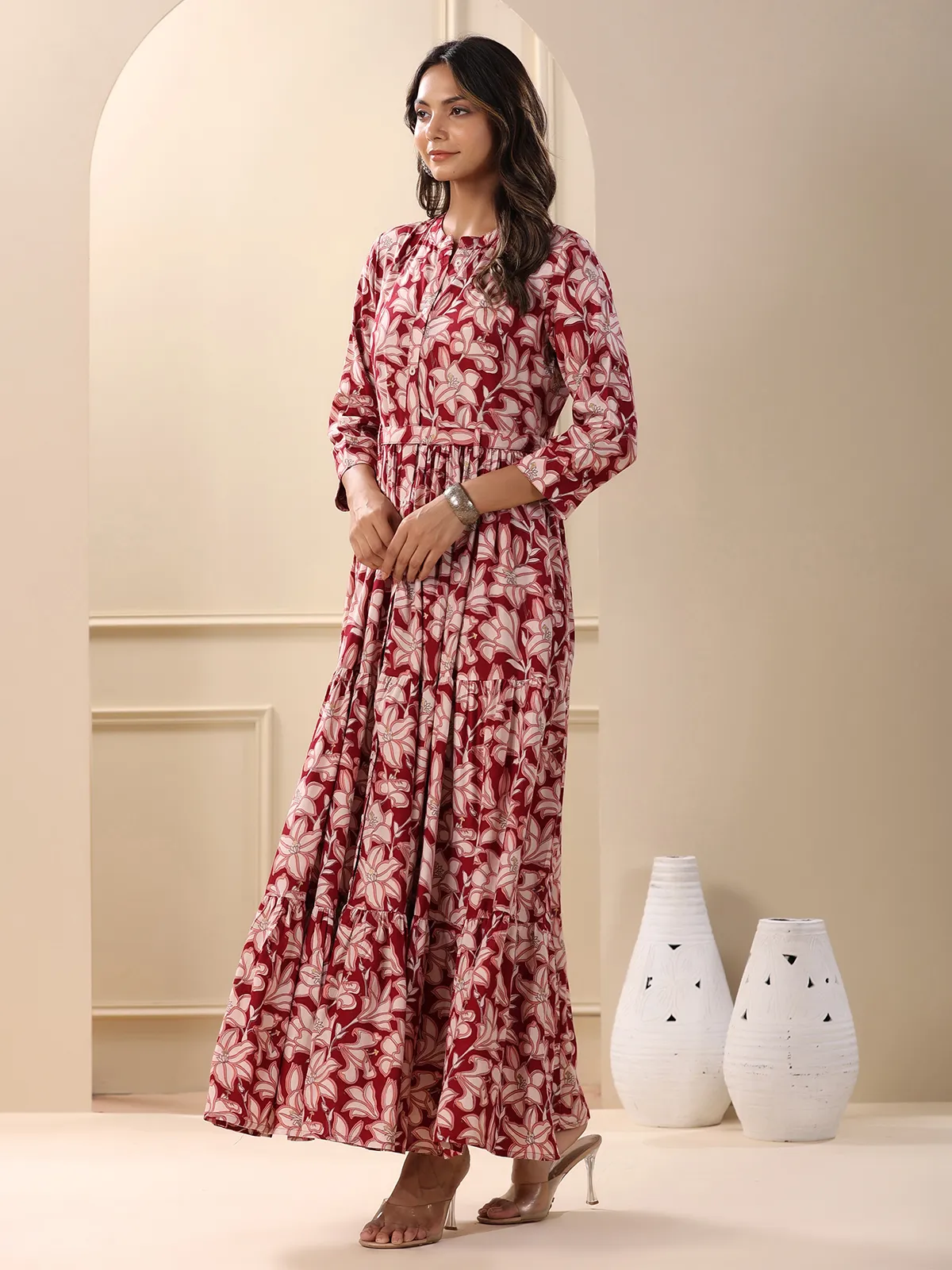 Stunning maroon cotton printed kurti