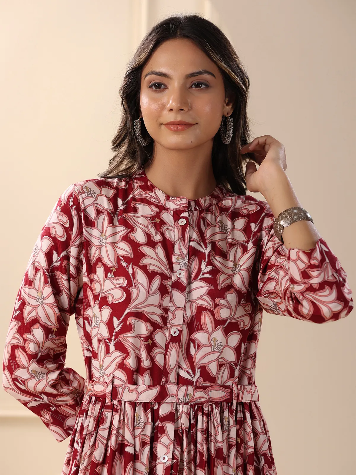 Stunning maroon cotton printed kurti