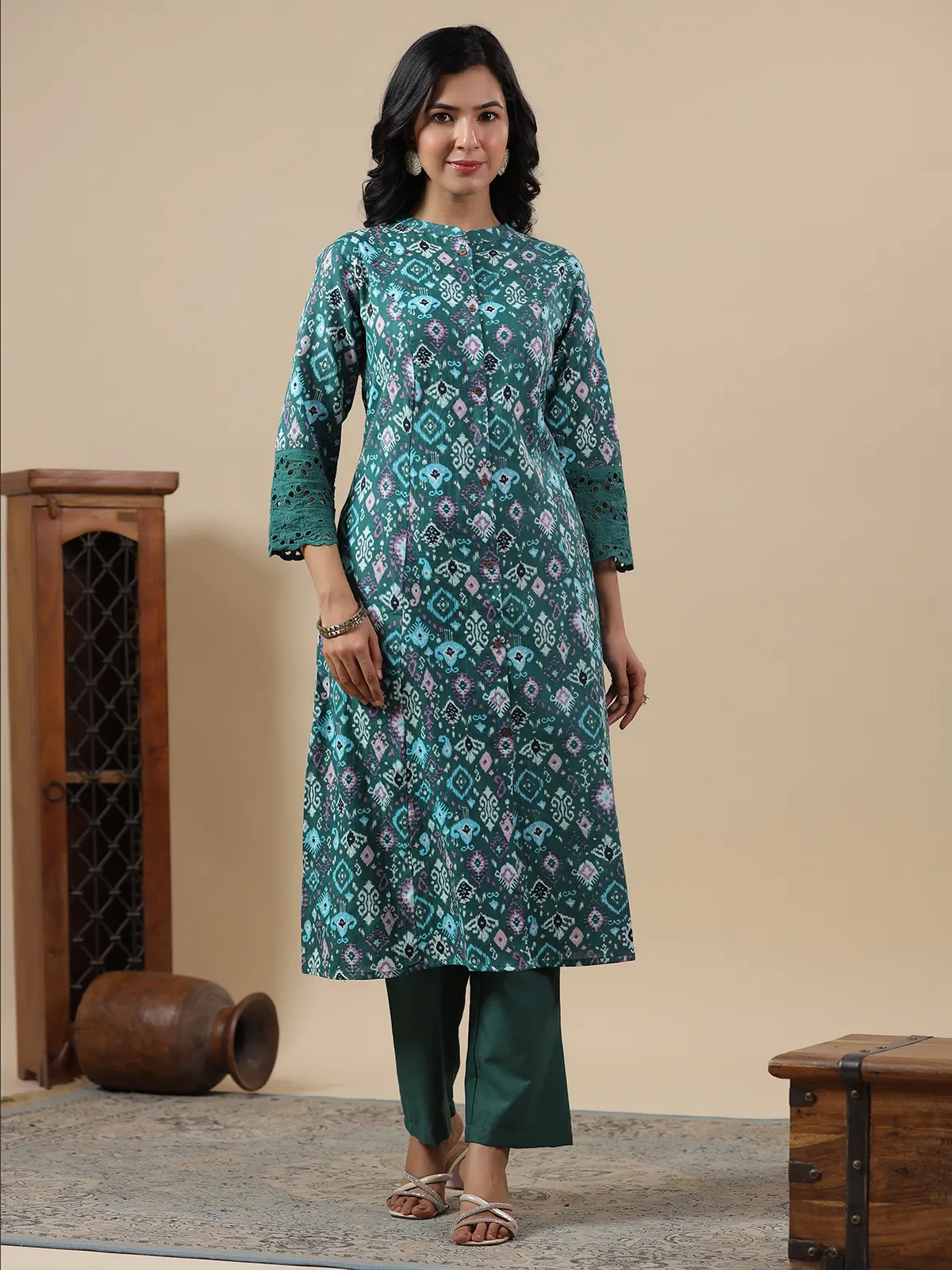 Stunning mint green printed cotton kurti