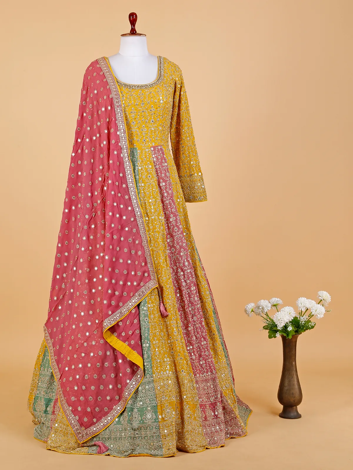 Stunning Mustard yellow floor length anarkali suit