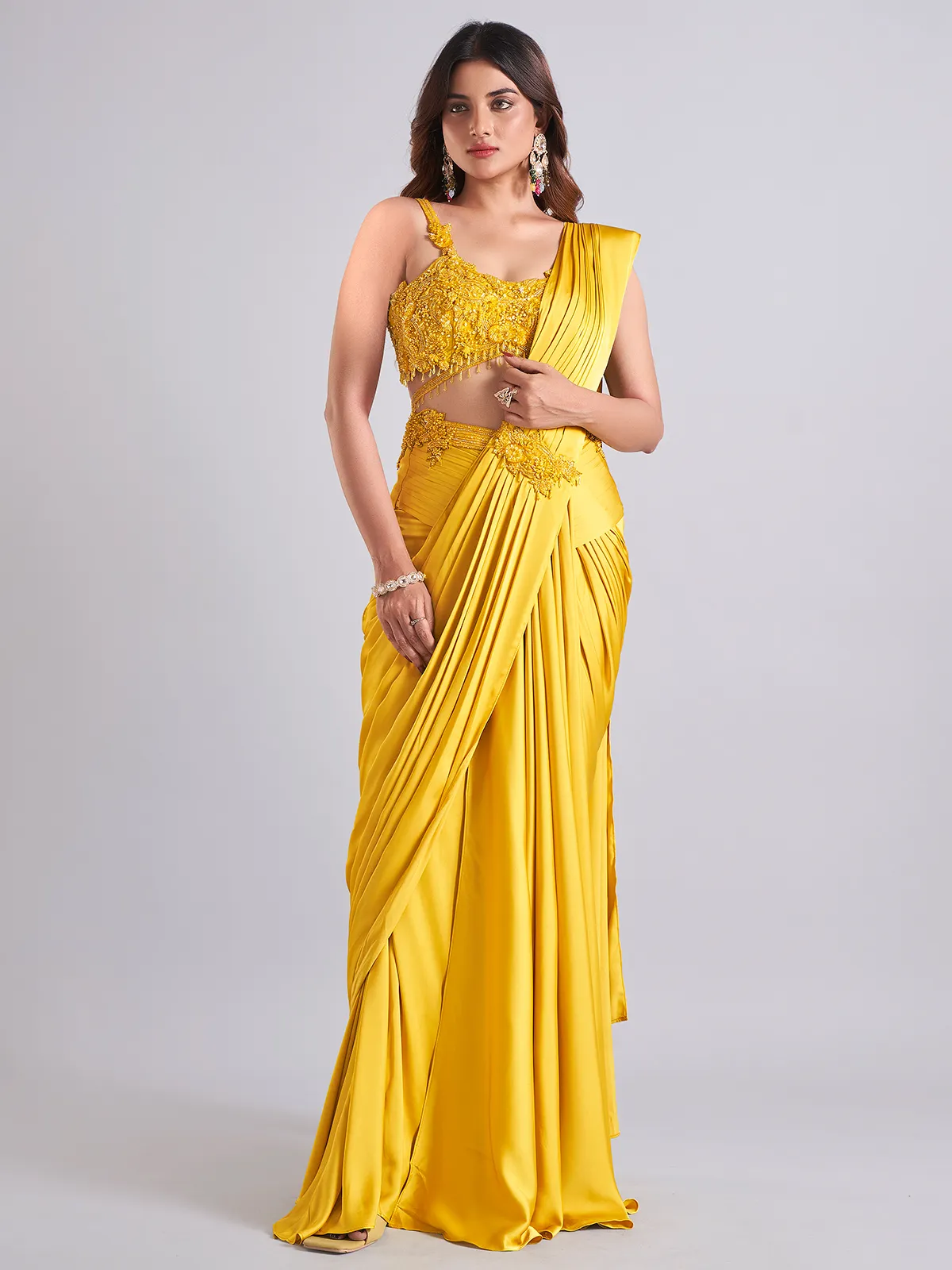 MUSTARD SATIN SAREE