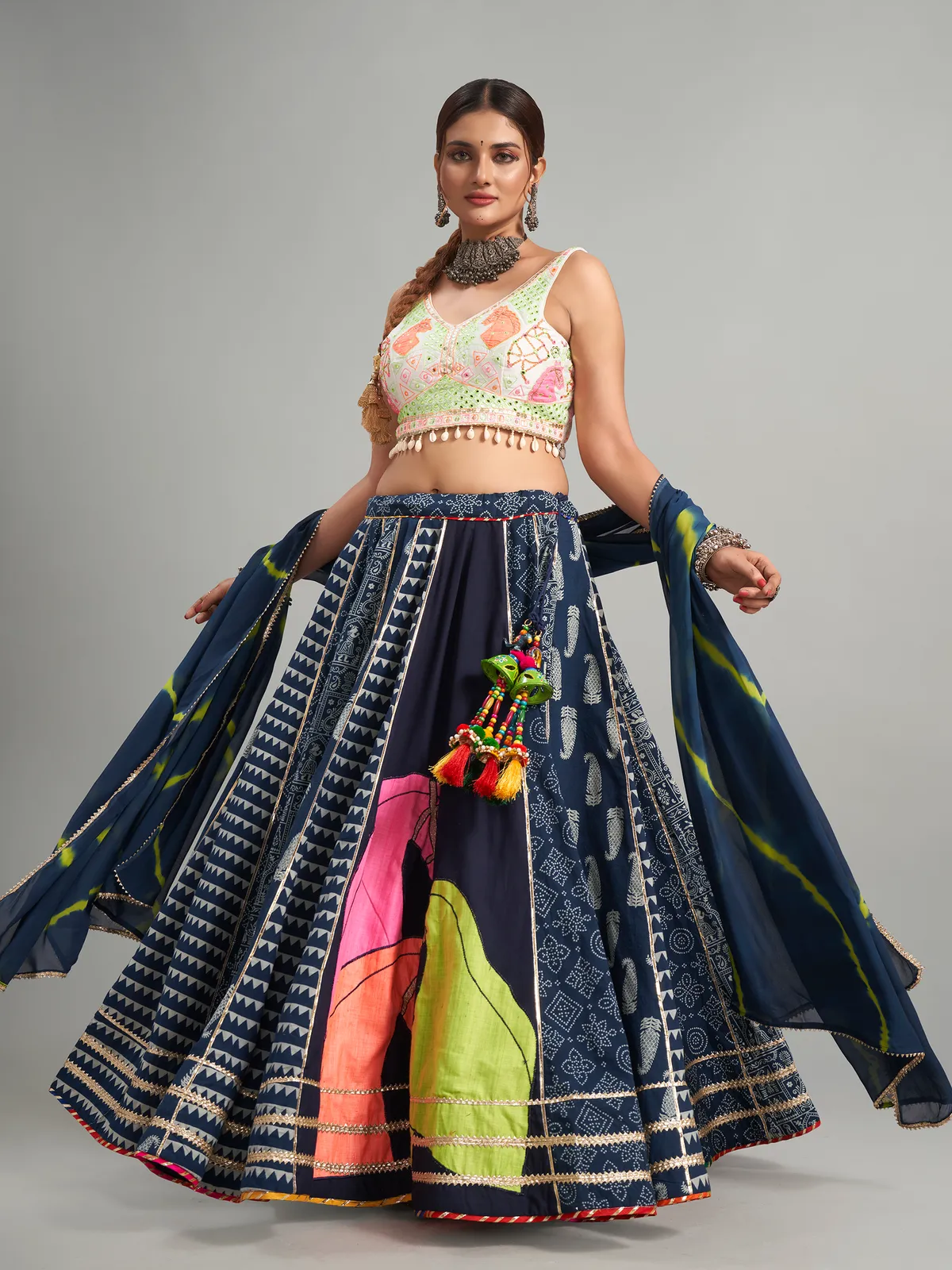 Stunning navy cotton silk chaniya choli