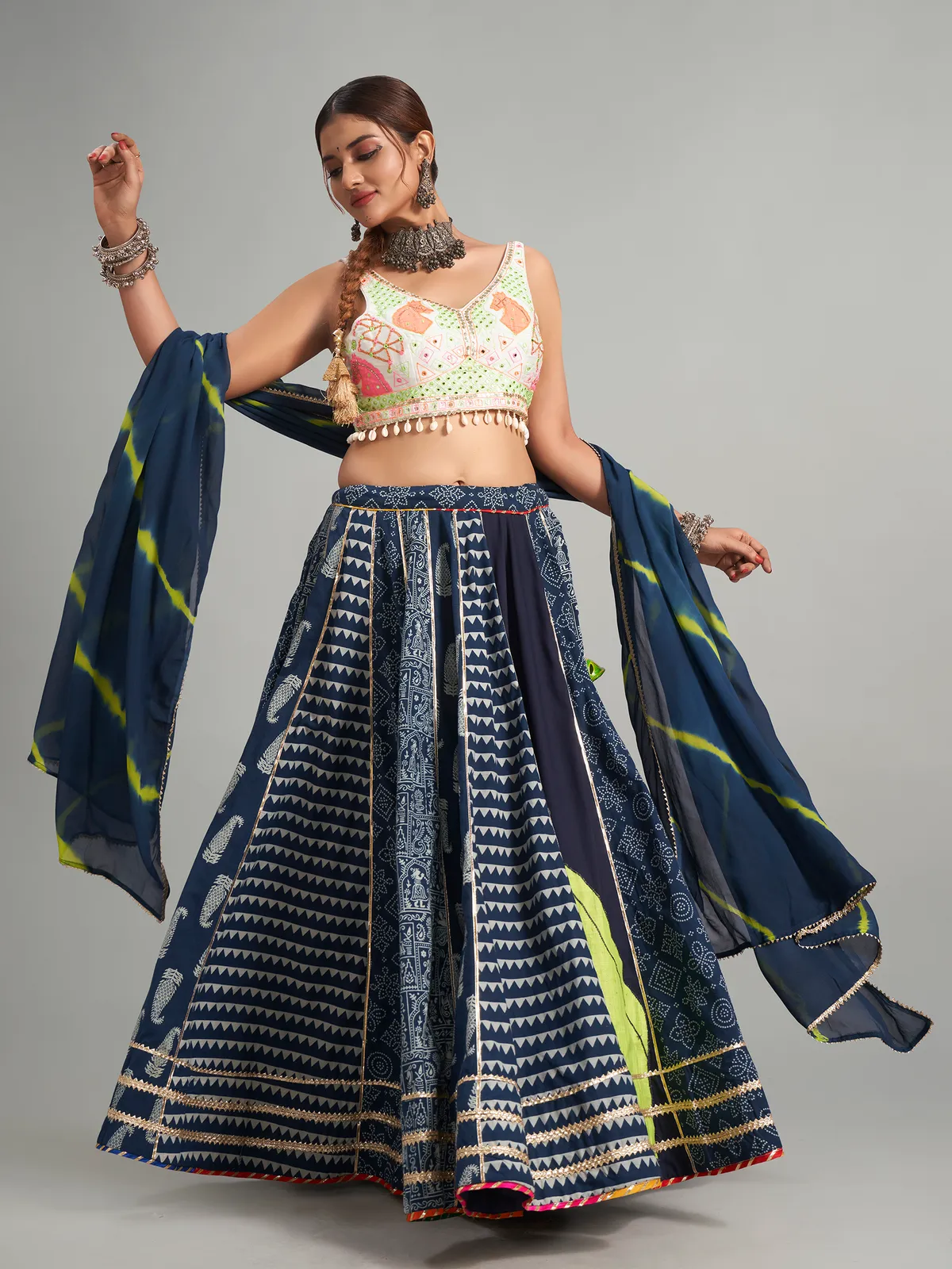 Stunning navy cotton silk chaniya choli