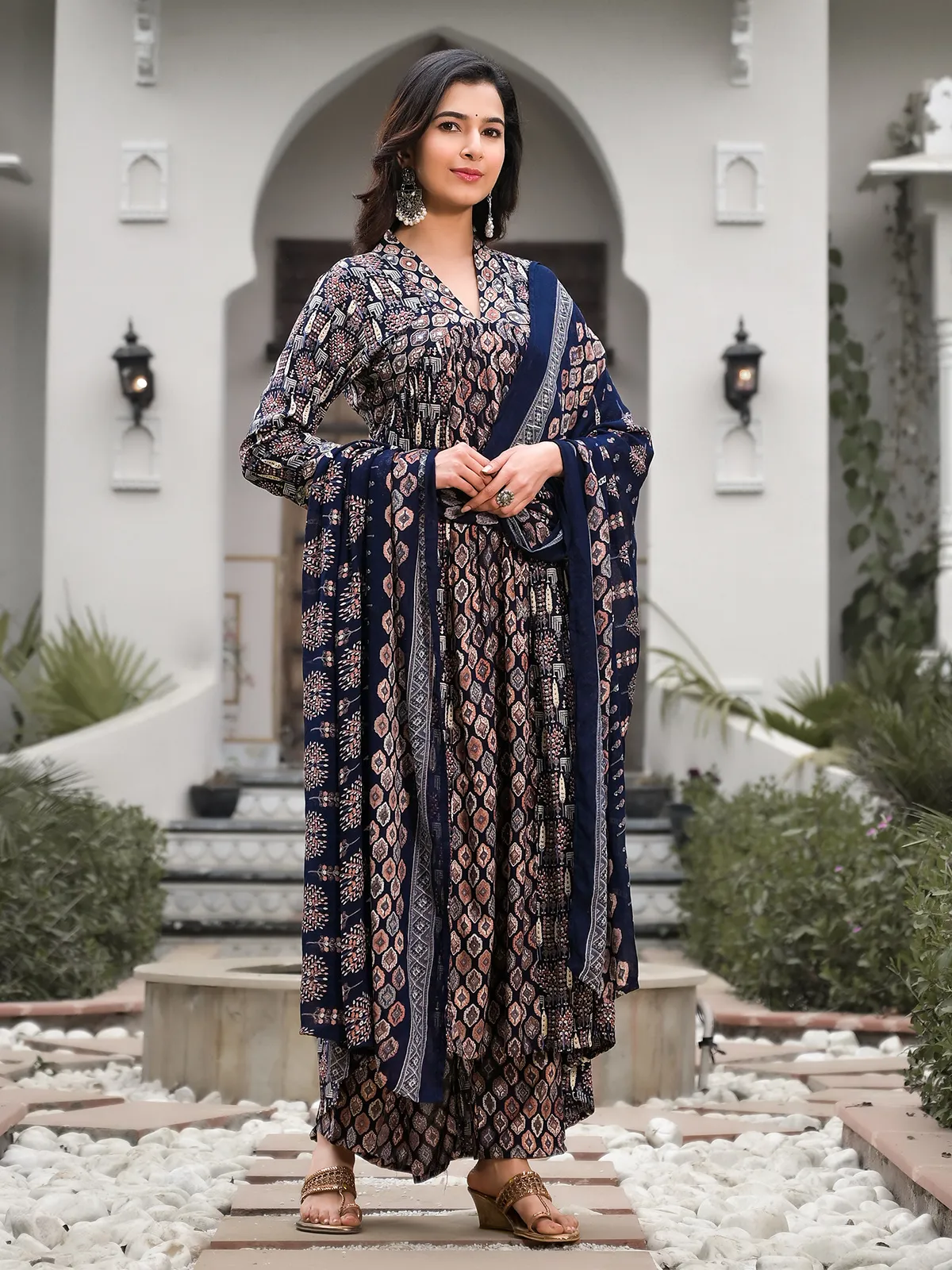 Stunning navy printed kurti set