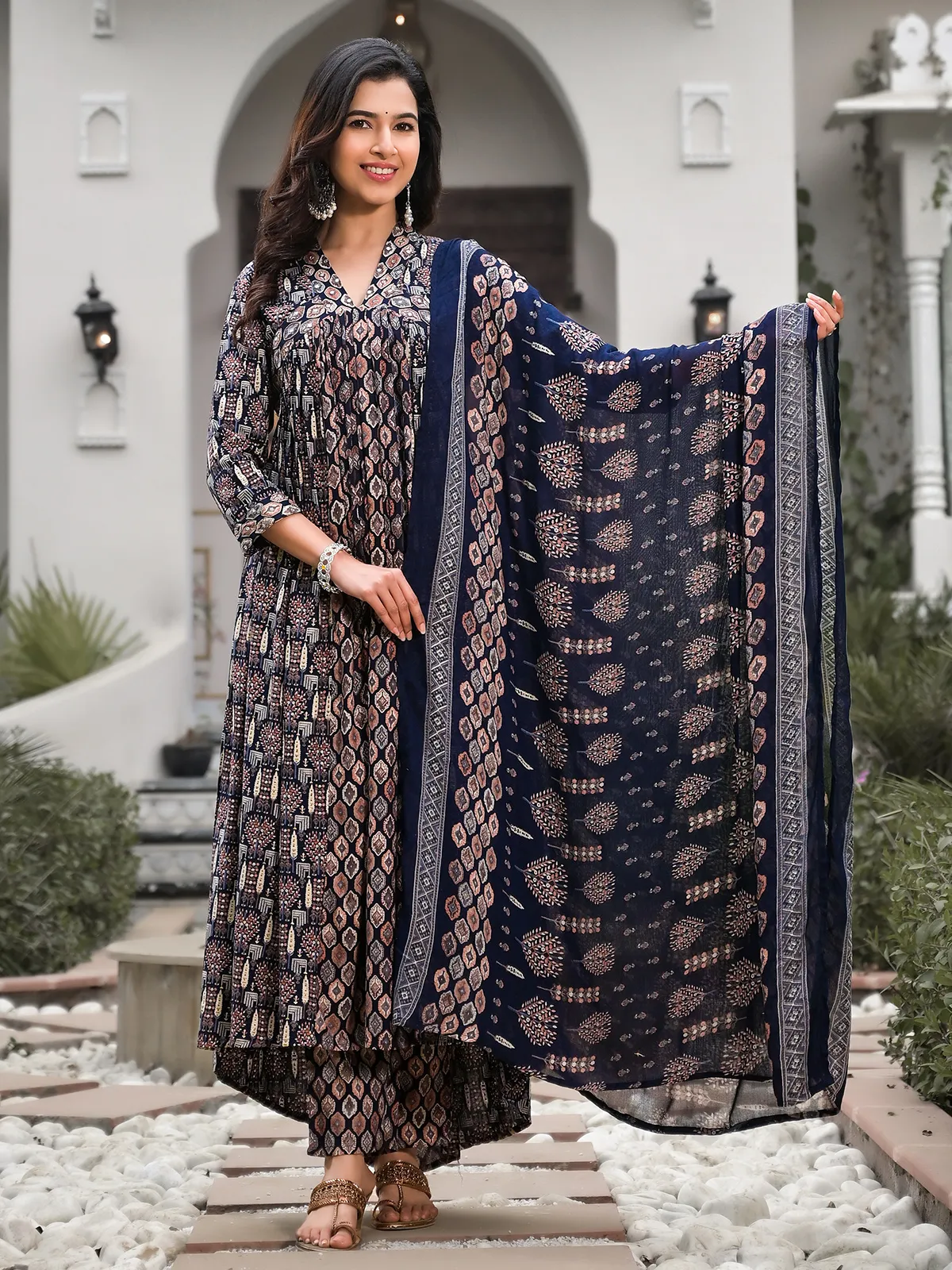 Stunning navy printed kurti set