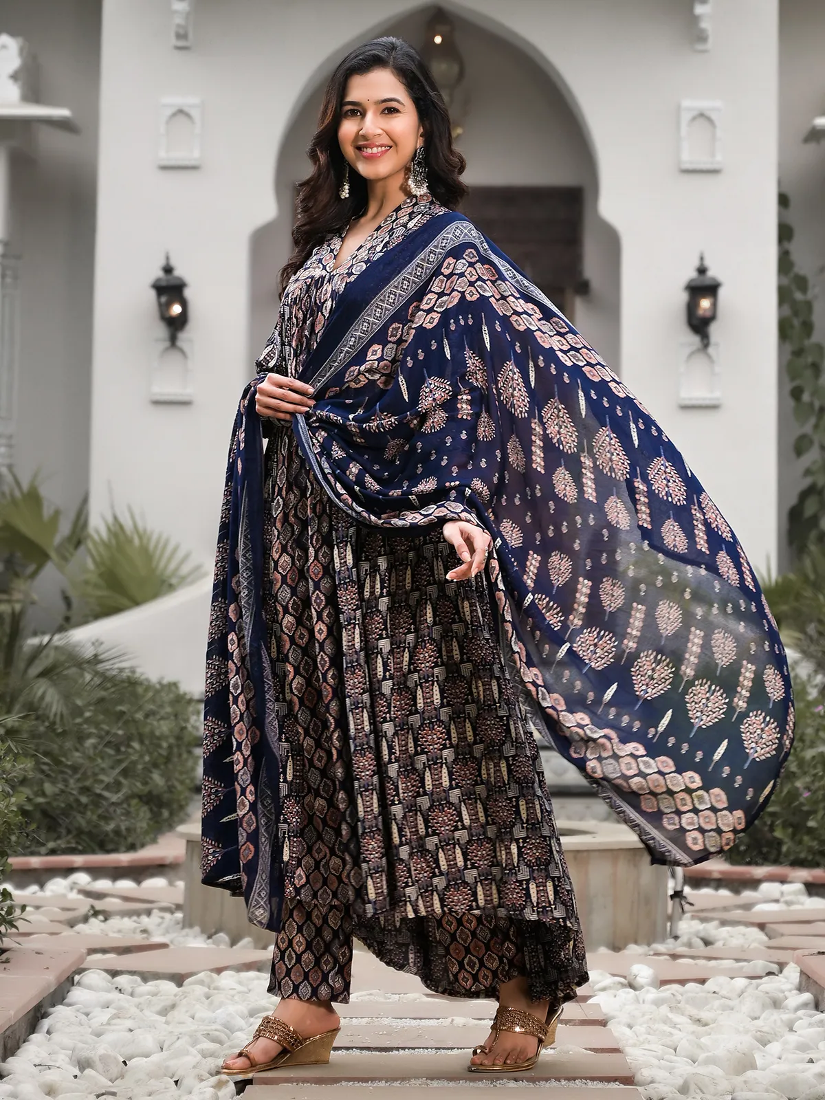 Stunning navy printed kurti set