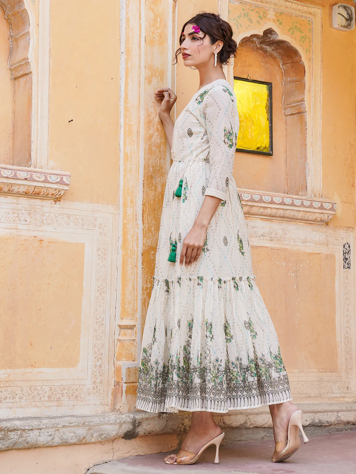 Stunning off white printed cotton kurti