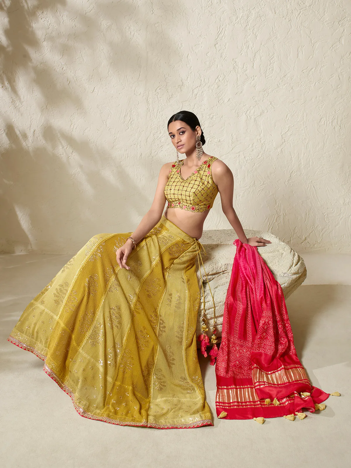 Stunning olive georgette lehenga choli