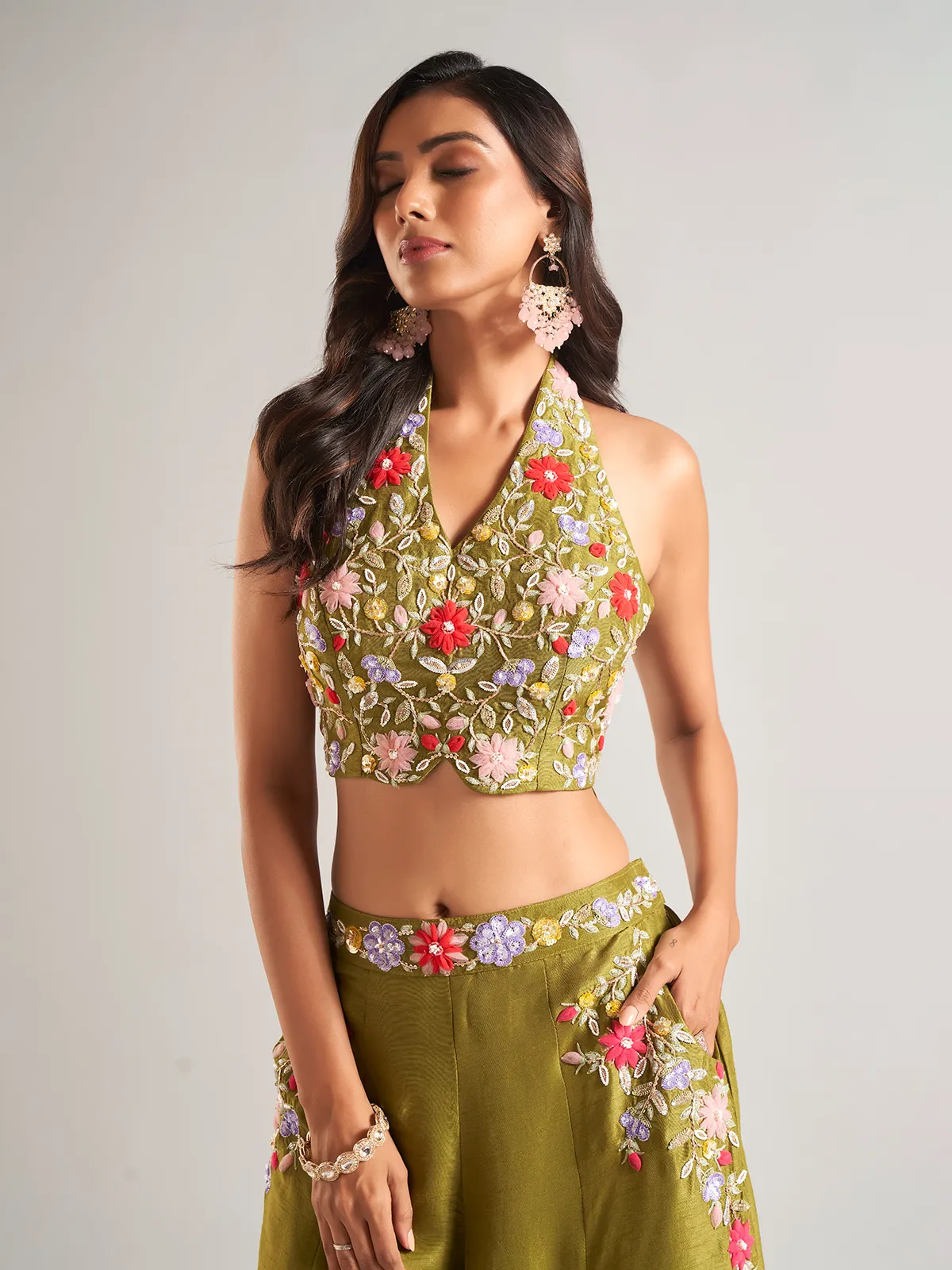 Stunning olive silk palazzo salwar suit