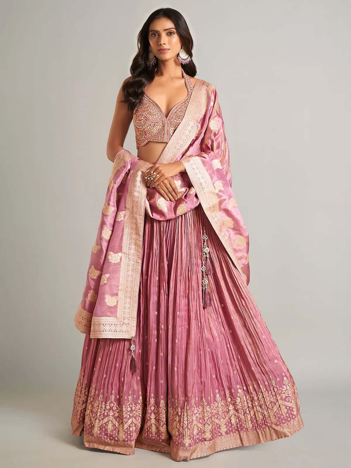 Stunning onion pink silk lahenga choli