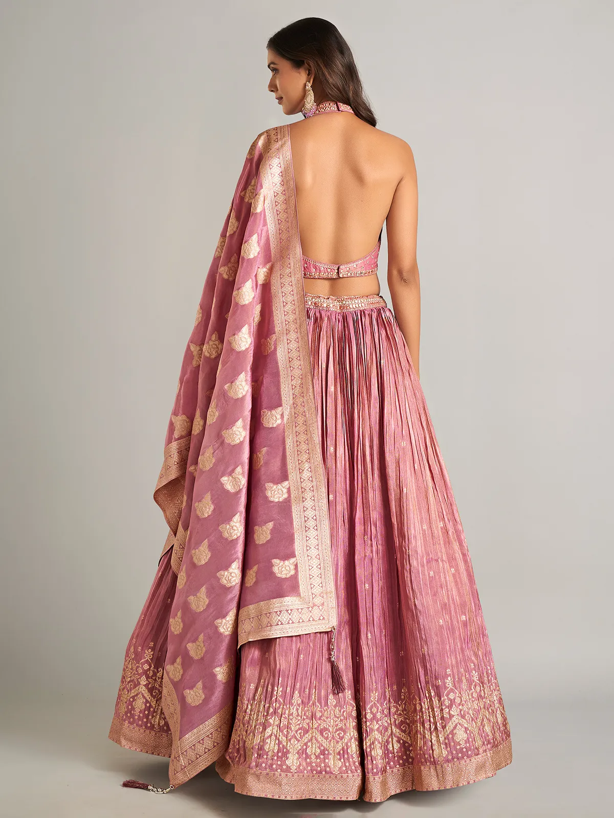 Stunning onion pink silk lahenga choli