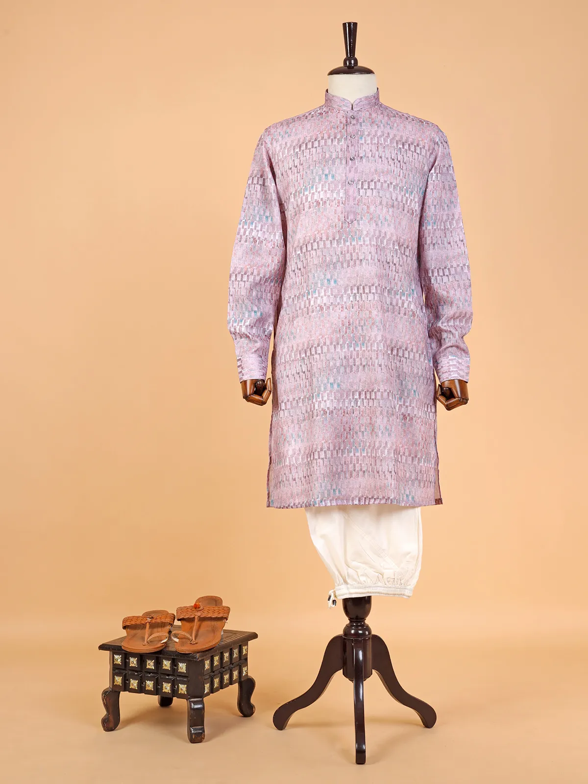 Stunning onion pink printed  Men Kurta pajama