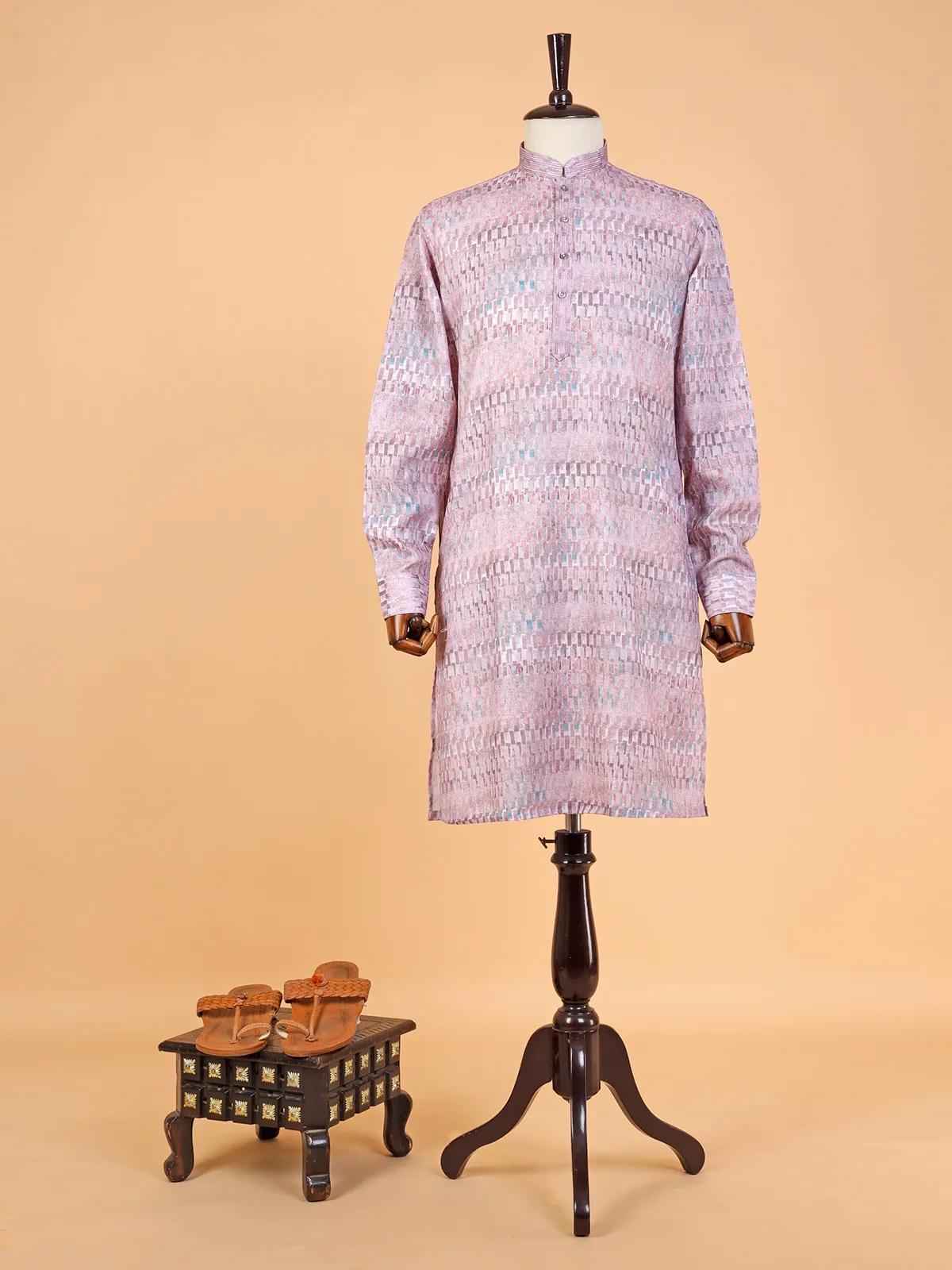 Stunning onion pink printed  Men Kurta pajama