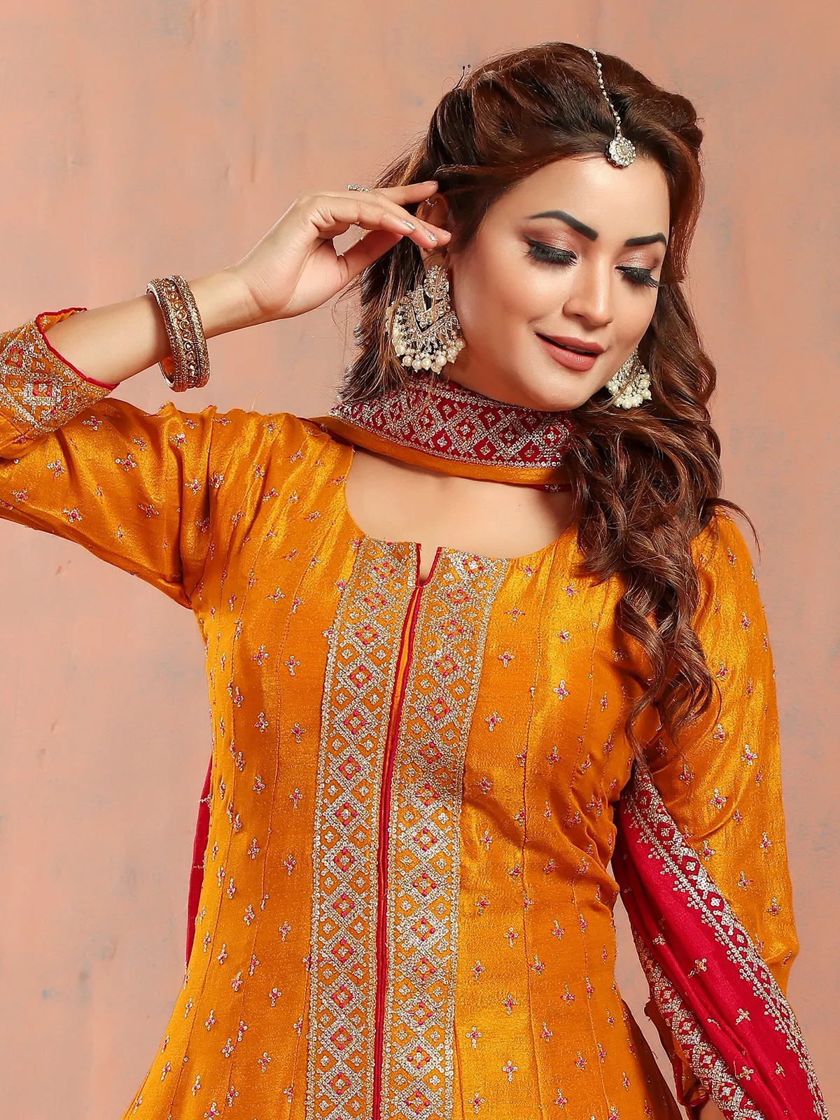 Stunning orange silk salwar suit