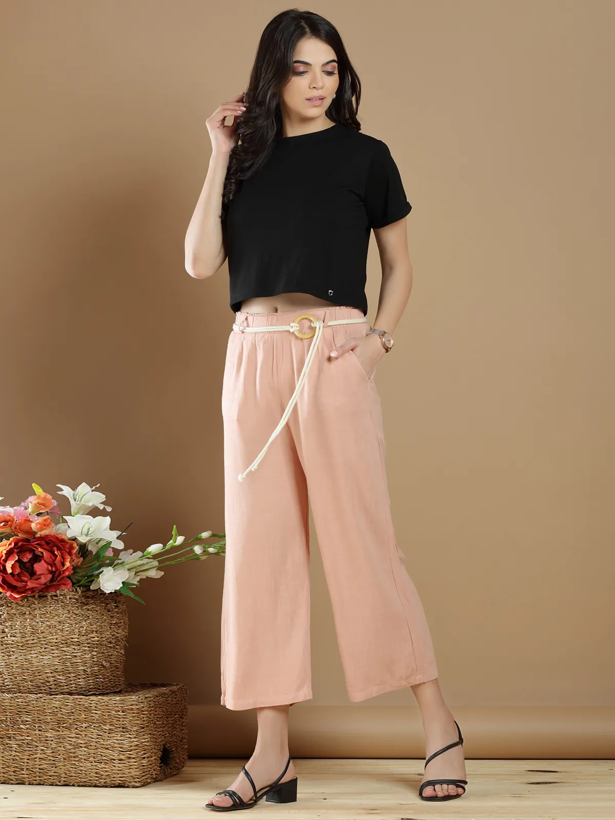 Stunning peach hued linen palazzo pant