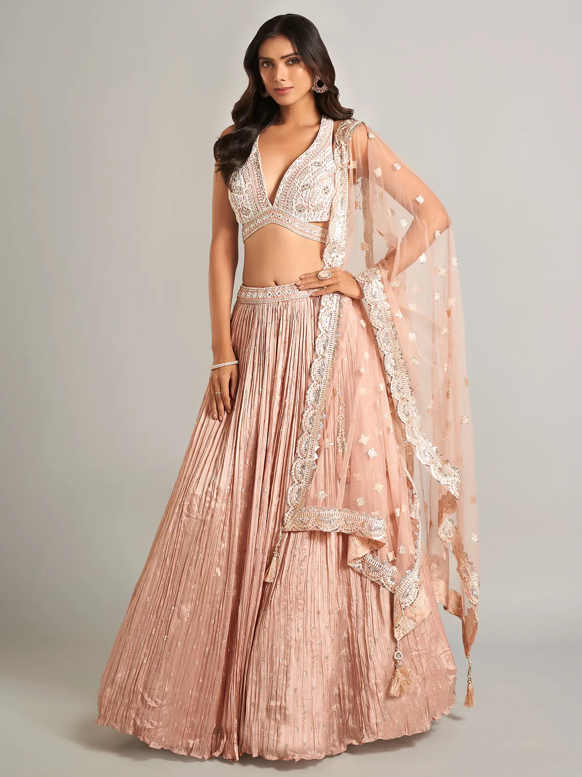 Stunning peach silk lehenga choli