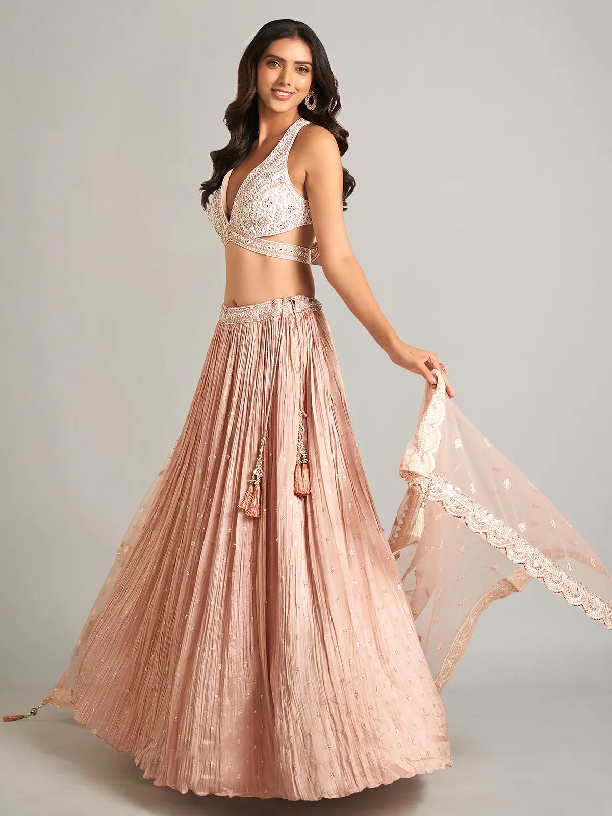 Stunning peach silk lehenga choli