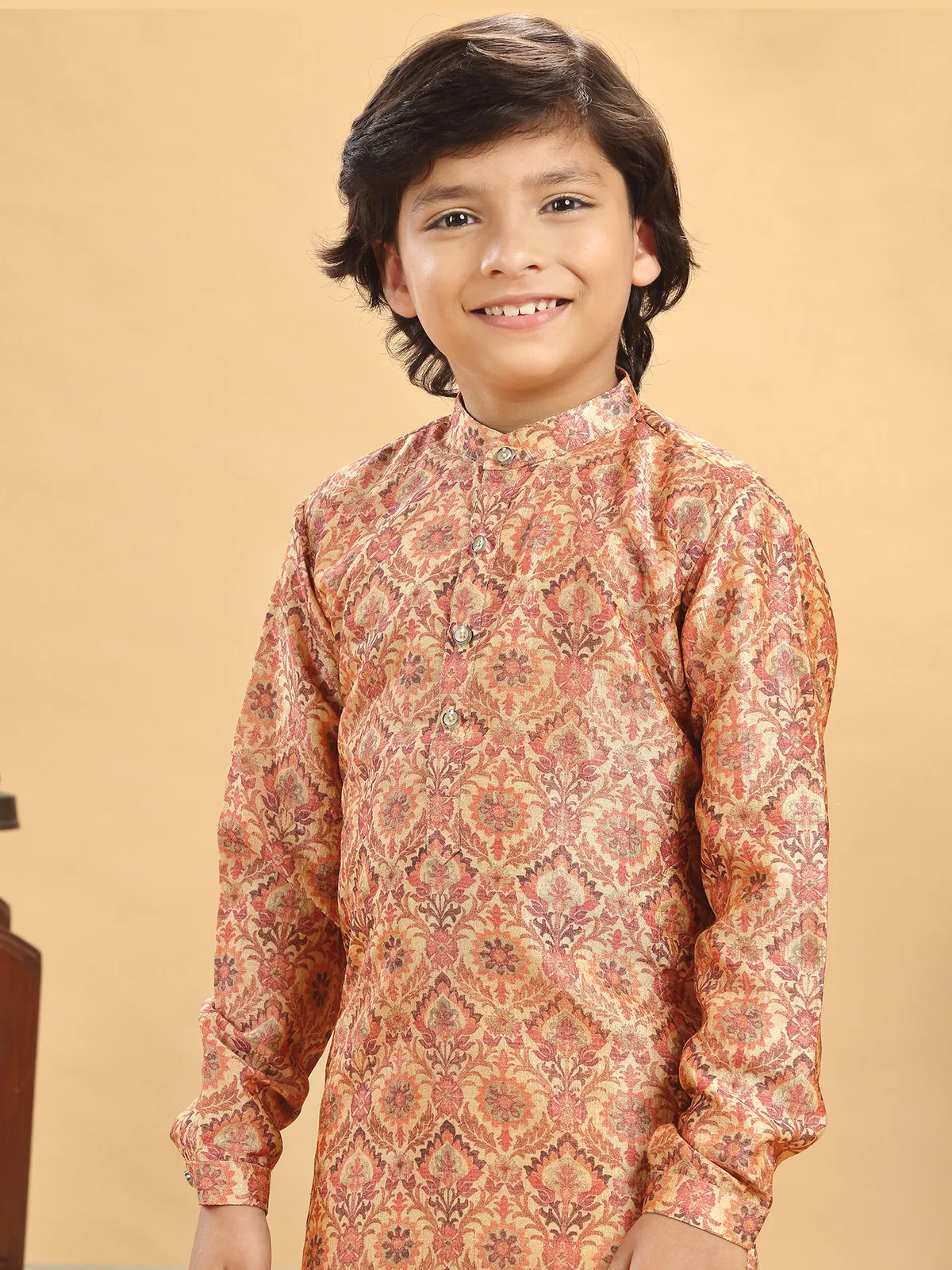 Stunning peach silk printed kurta suit