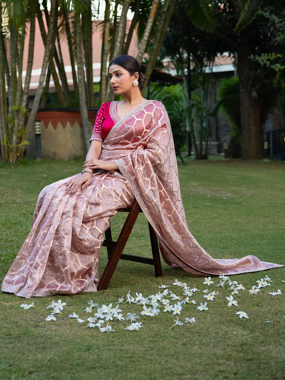 Stunning pink chiffon saree