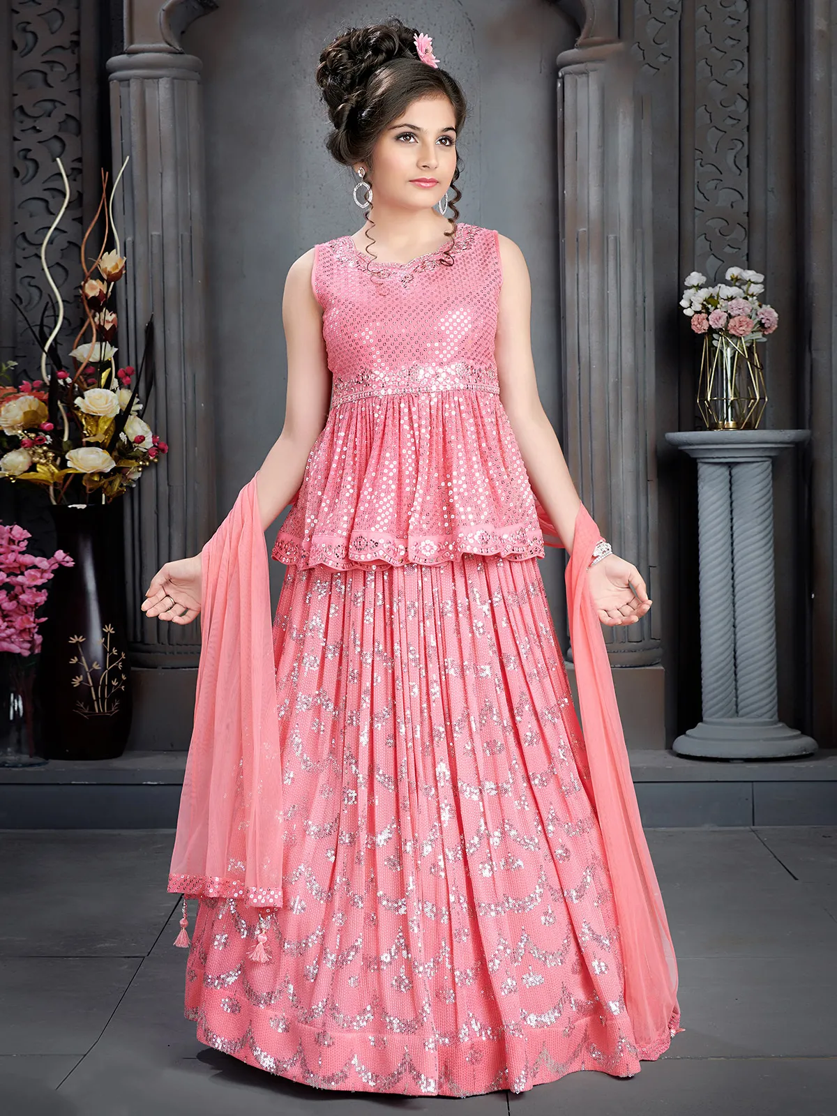 Stunning pink lehenga choli in georgette