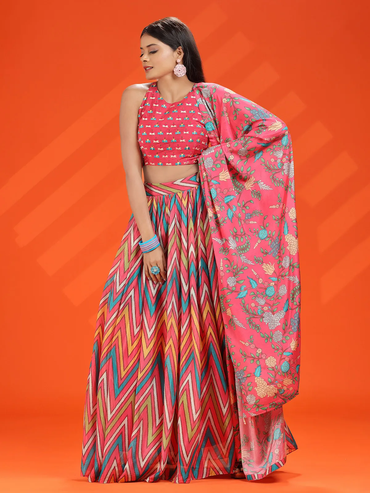 Stunning pink printed lehenga choli