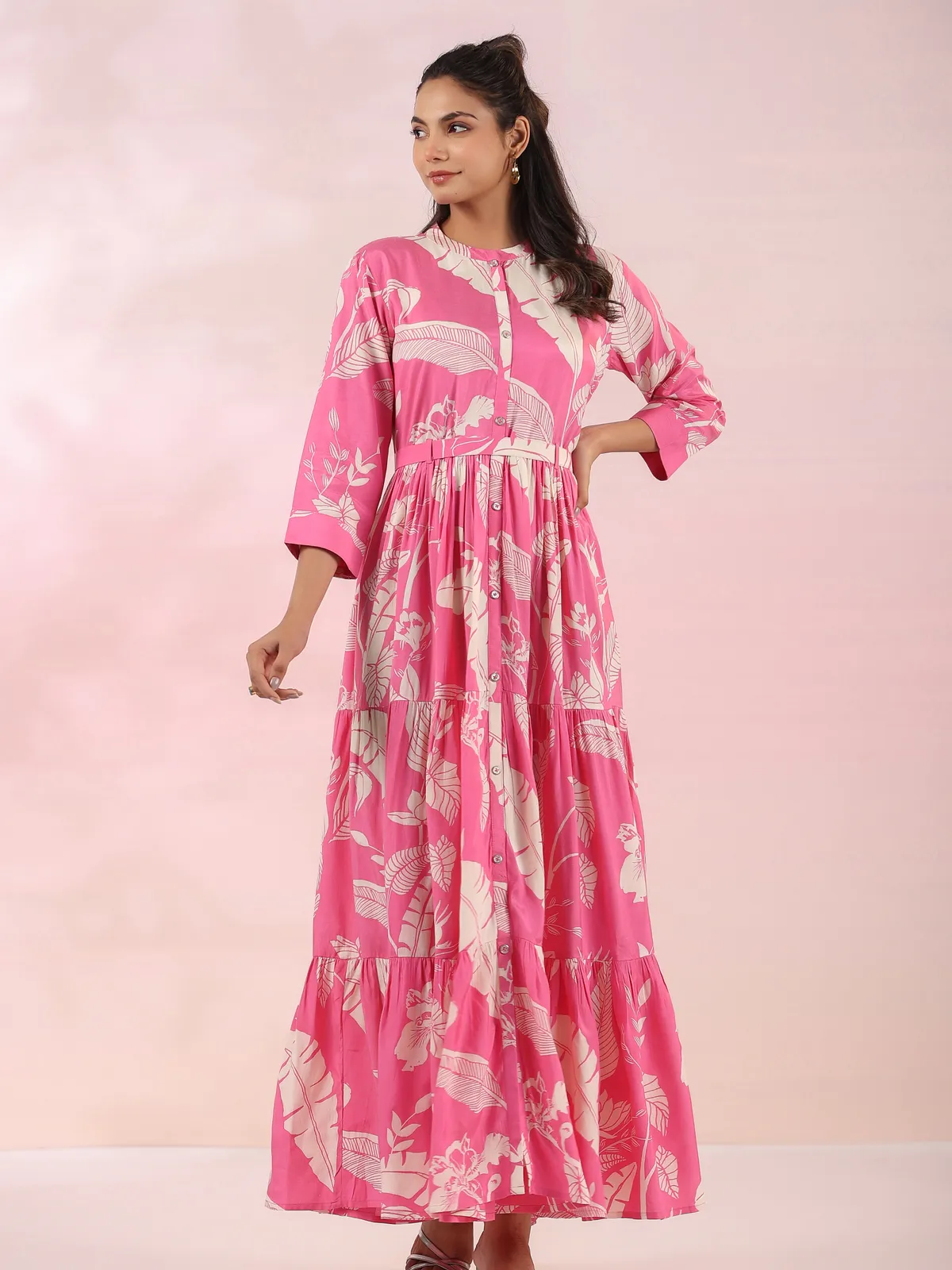 Stunning printed dark pink cotton kurti