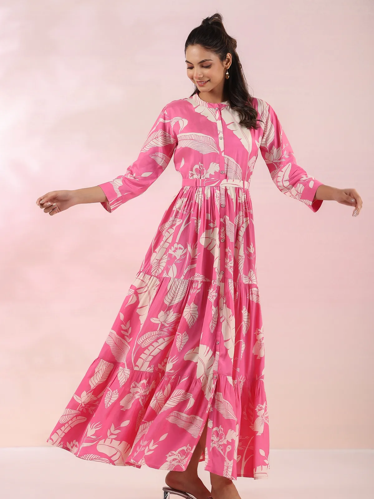 Stunning printed dark pink cotton kurti