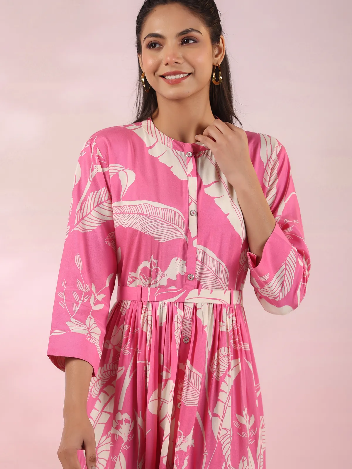 Stunning printed dark pink cotton kurti