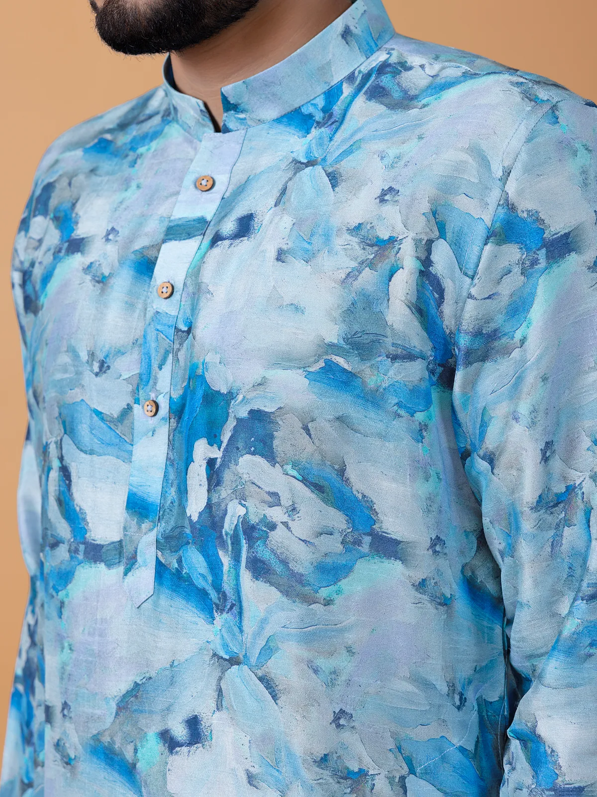 Stunning printed sky blue cotton  Men Kurta pajama