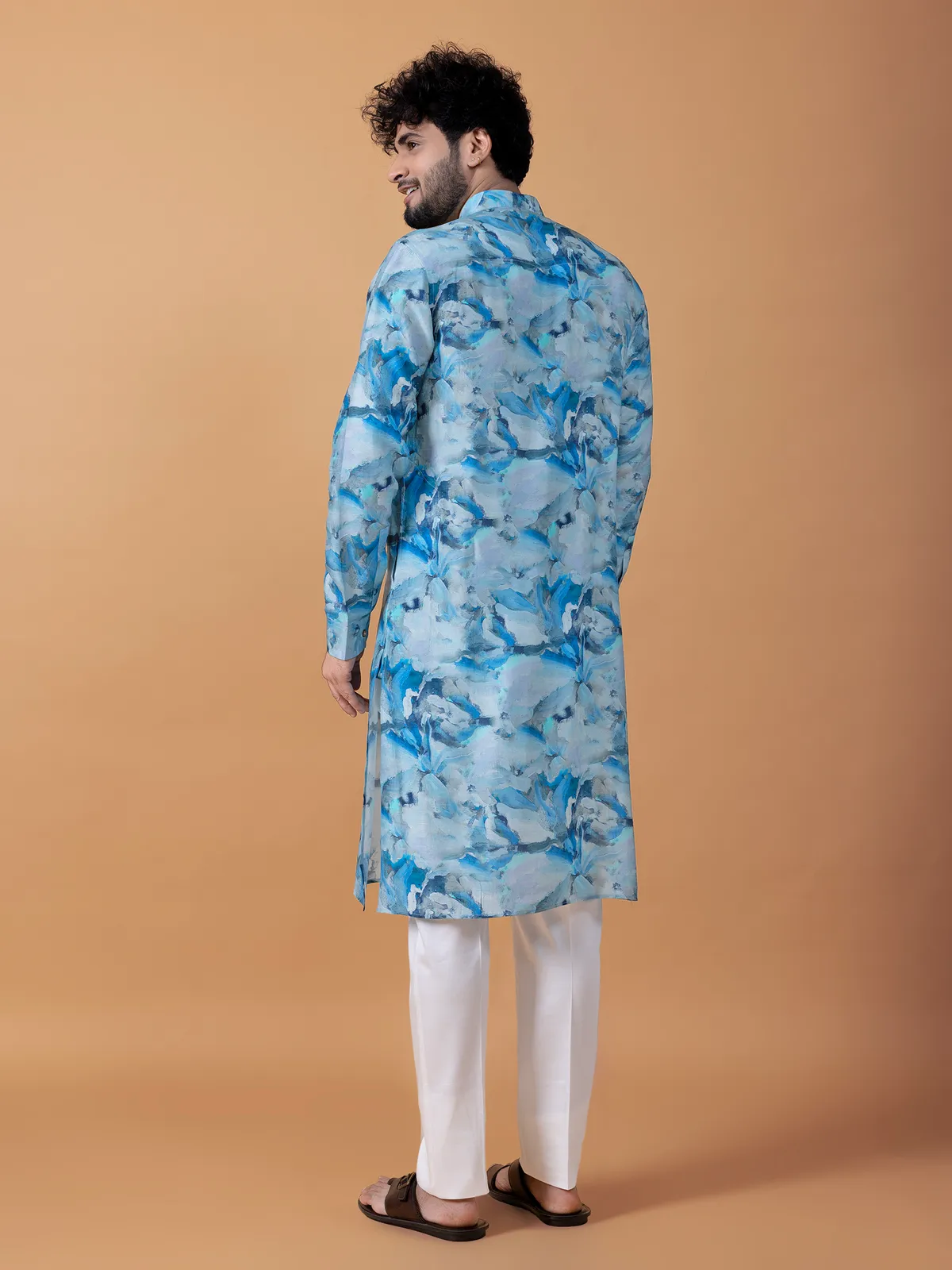 Stunning printed sky blue cotton kurta suit