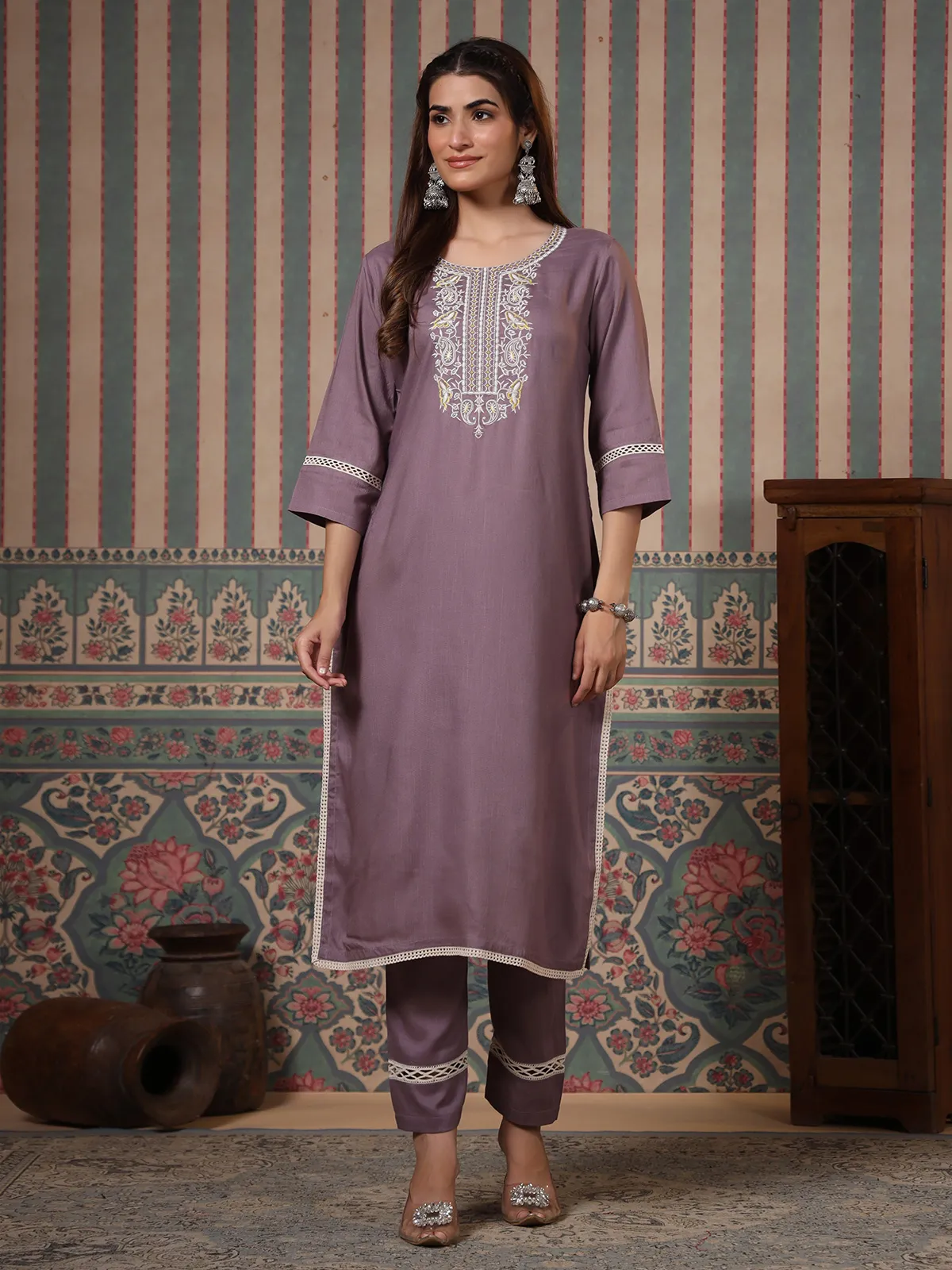 Stunning purple cotton kurti set