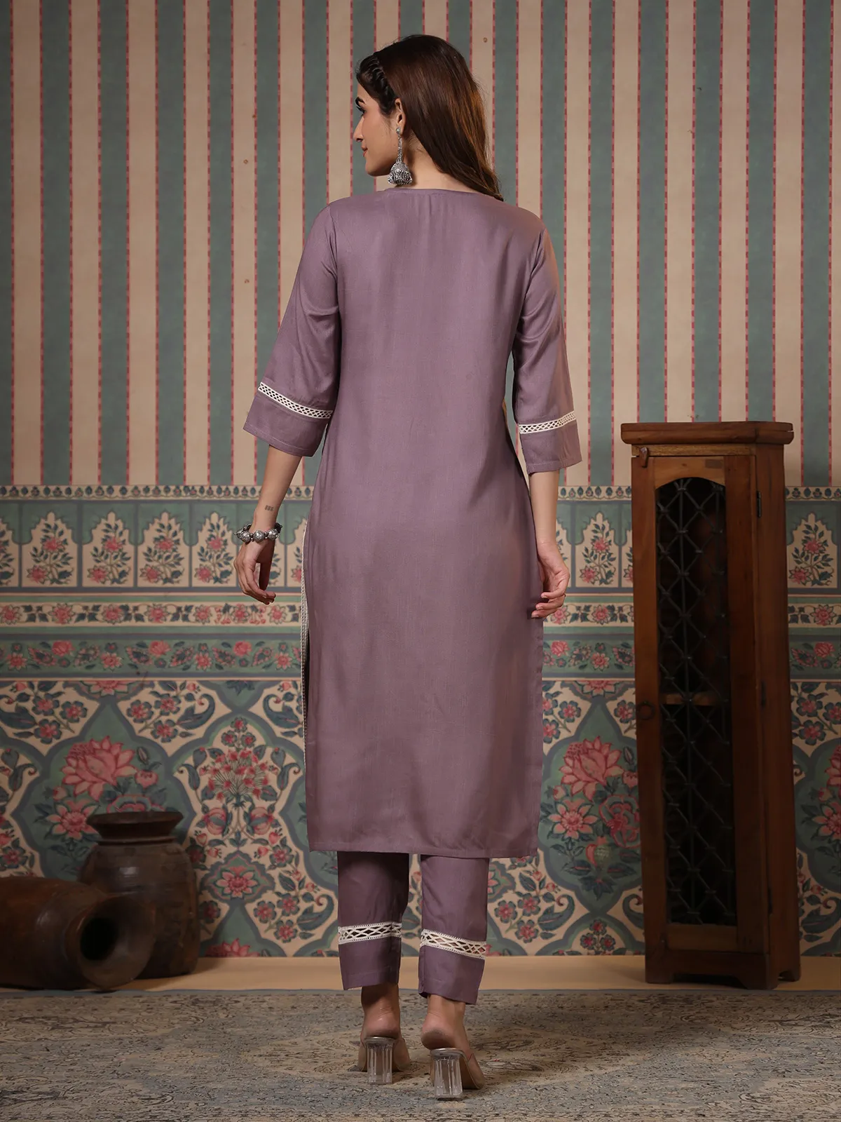 Stunning purple cotton kurti set