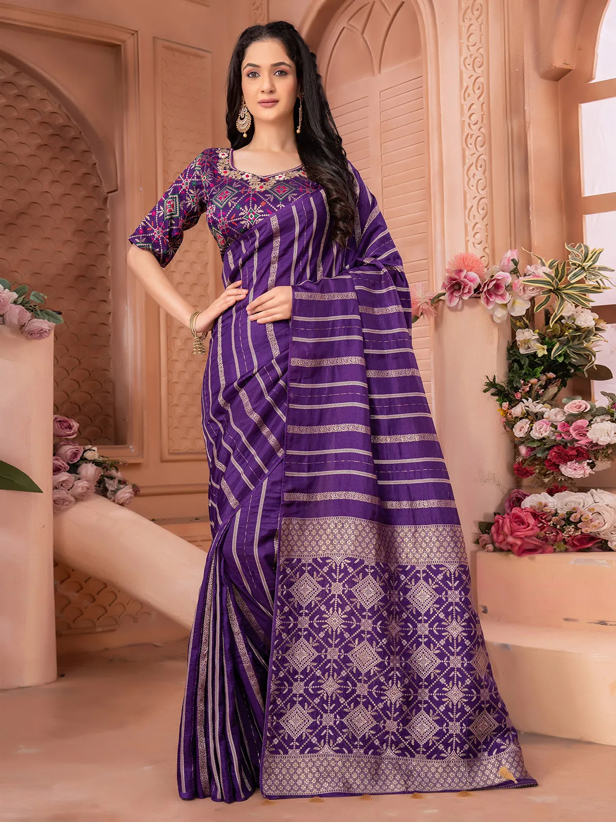 Stunning purple dola silk saree