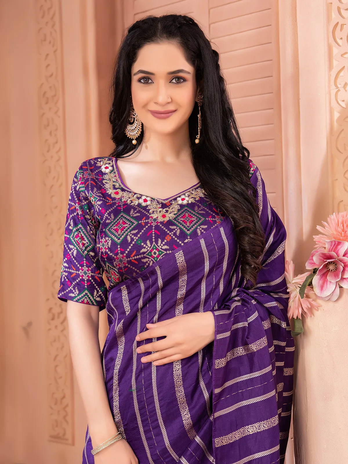 Stunning purple dola silk saree