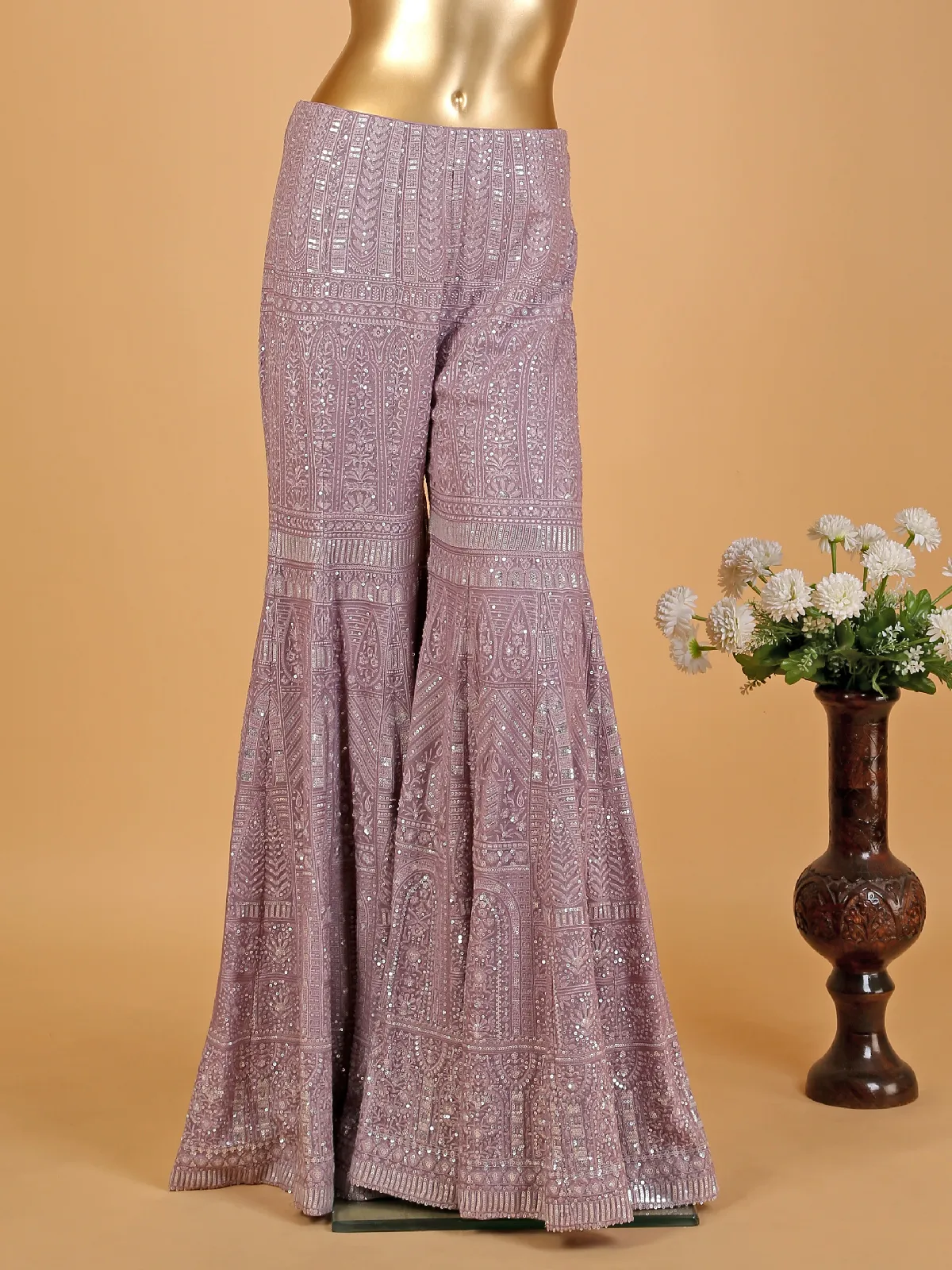 Stunning purple embroidery palazzo suit