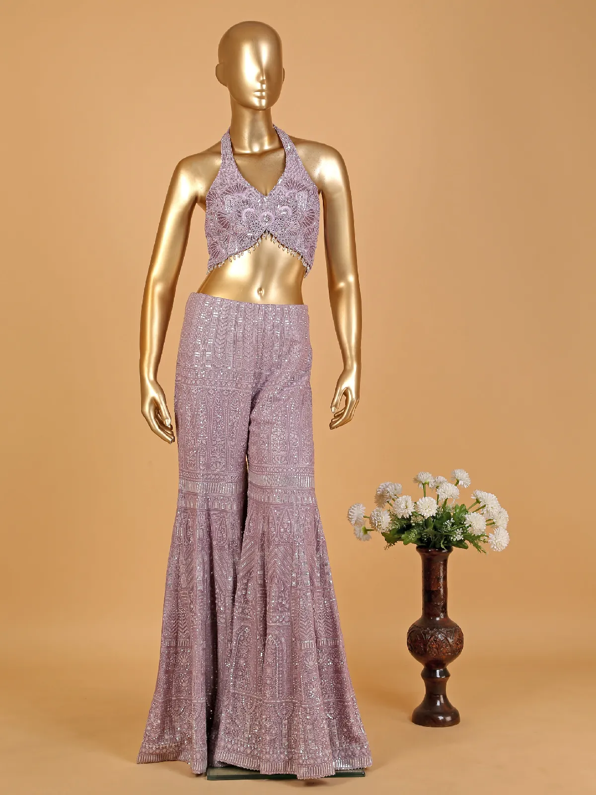 Stunning purple embroidery palazzo suit