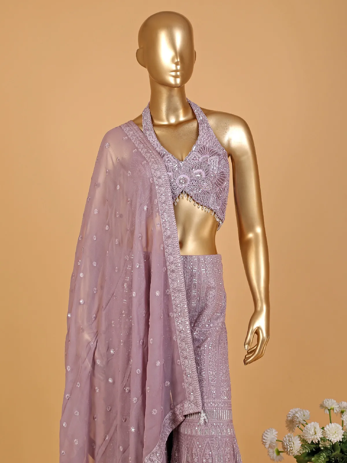 Stunning purple embroidery palazzo suit