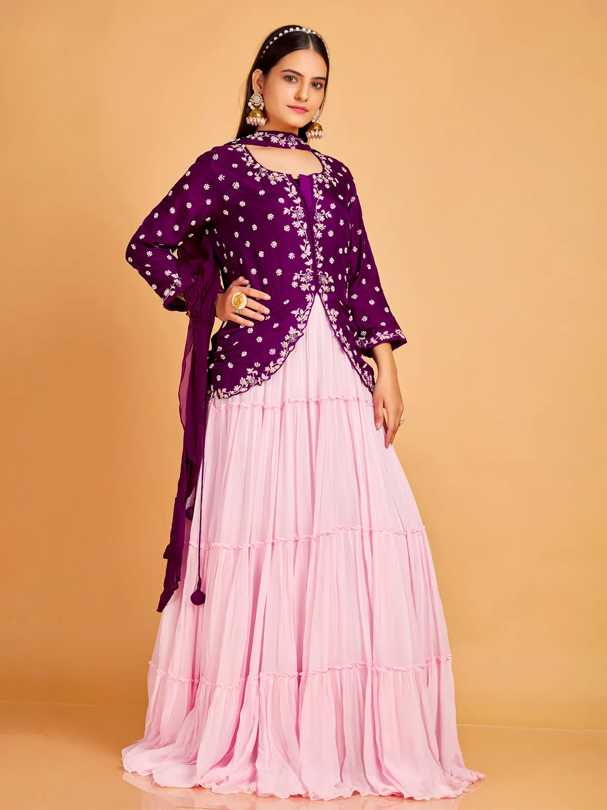 Stunning purple floor length suit with dupatta