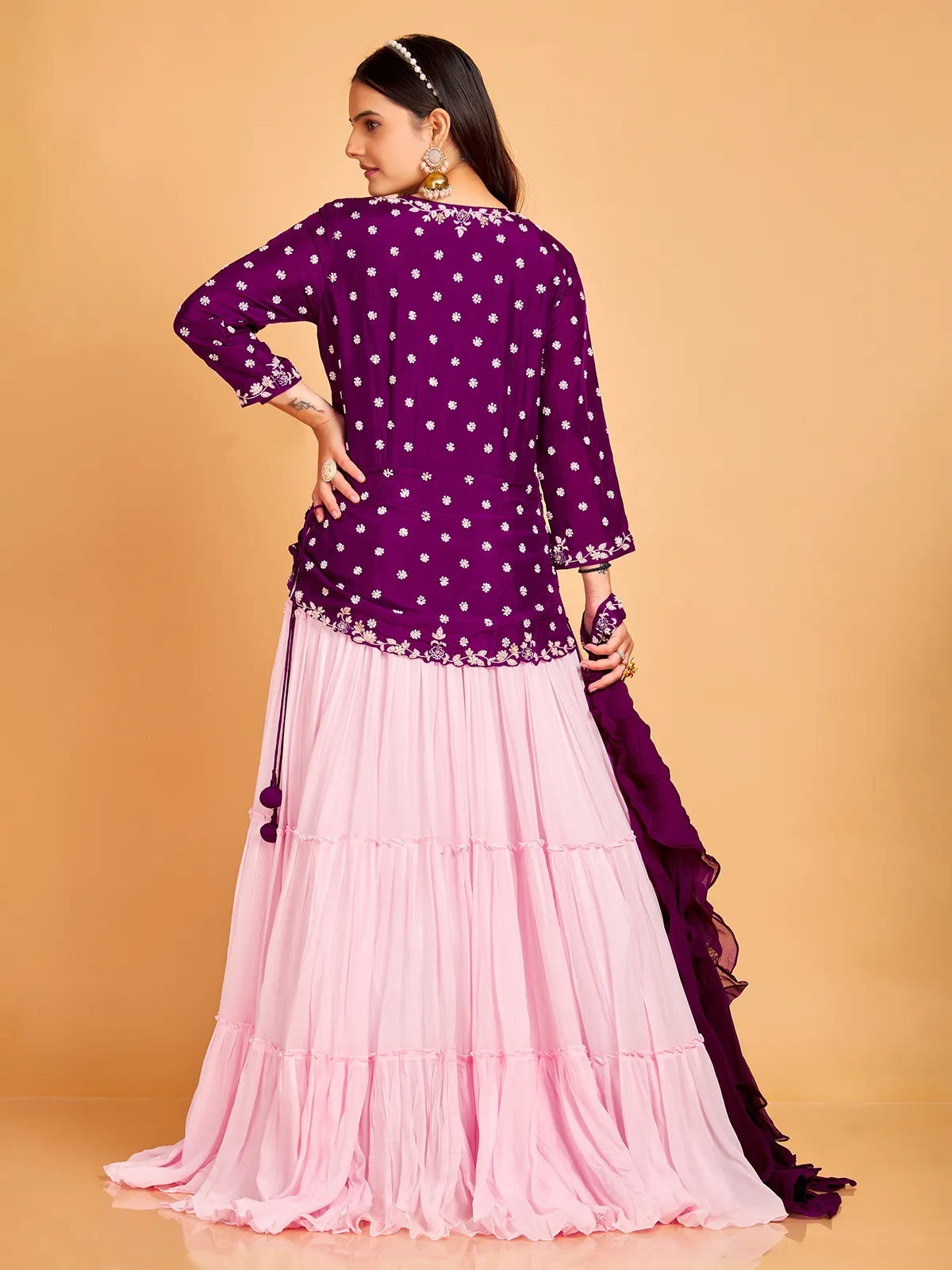 Stunning purple floor length suit with dupatta