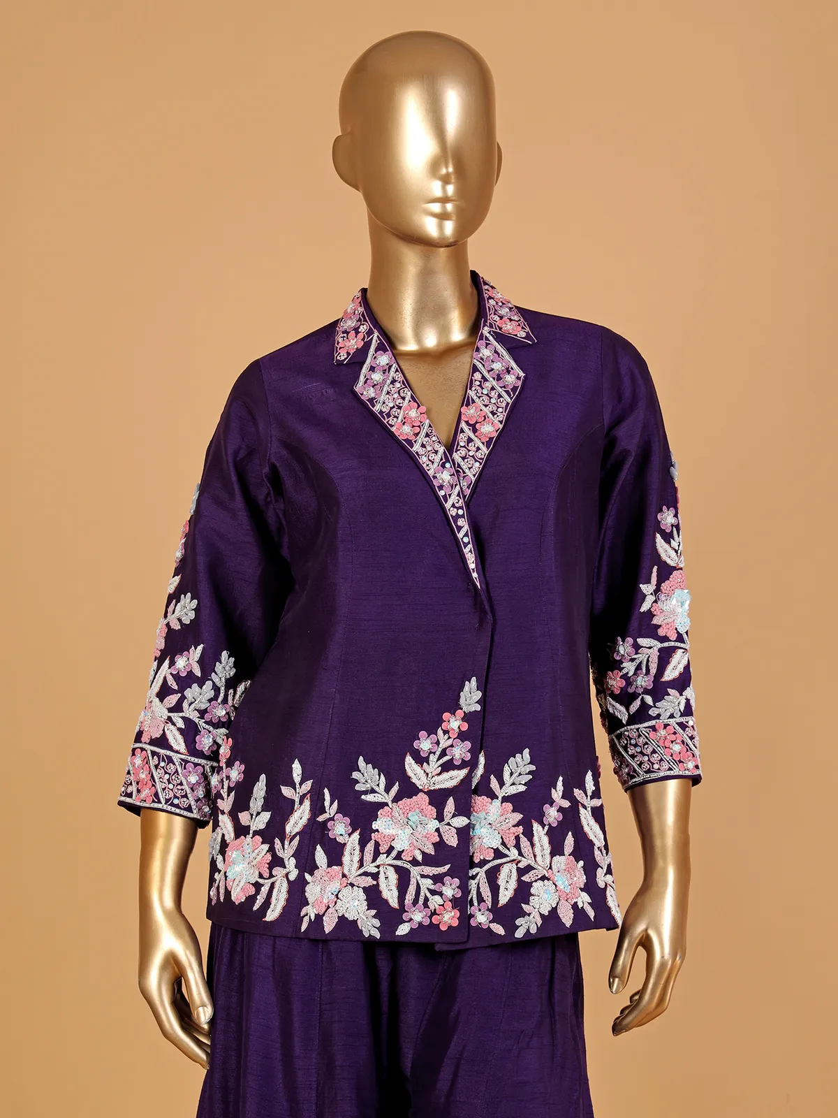 Stunning purple raw silk palazzo suit