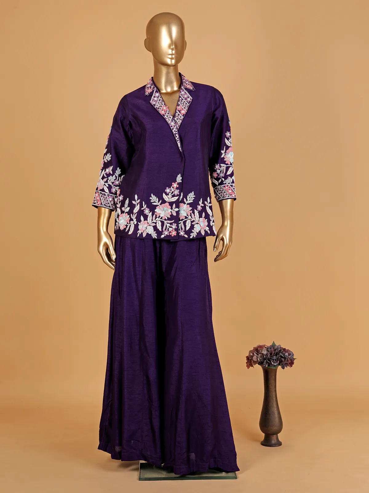 Stunning purple raw silk palazzo suit