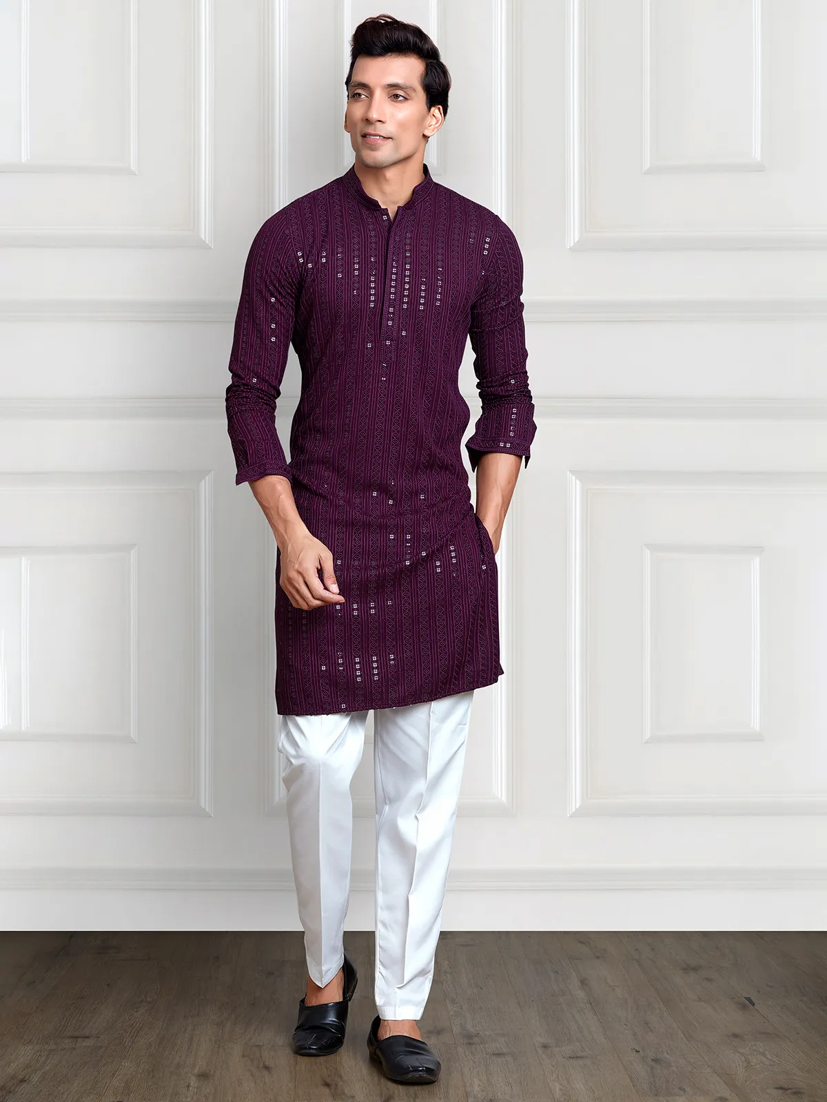 Stunning purple rayon cotton  Men Kurta pajama
