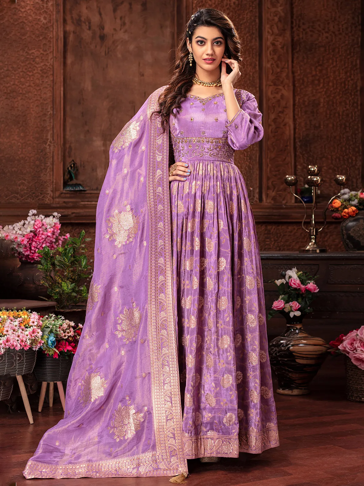 Stunning purple silk anarkali suit